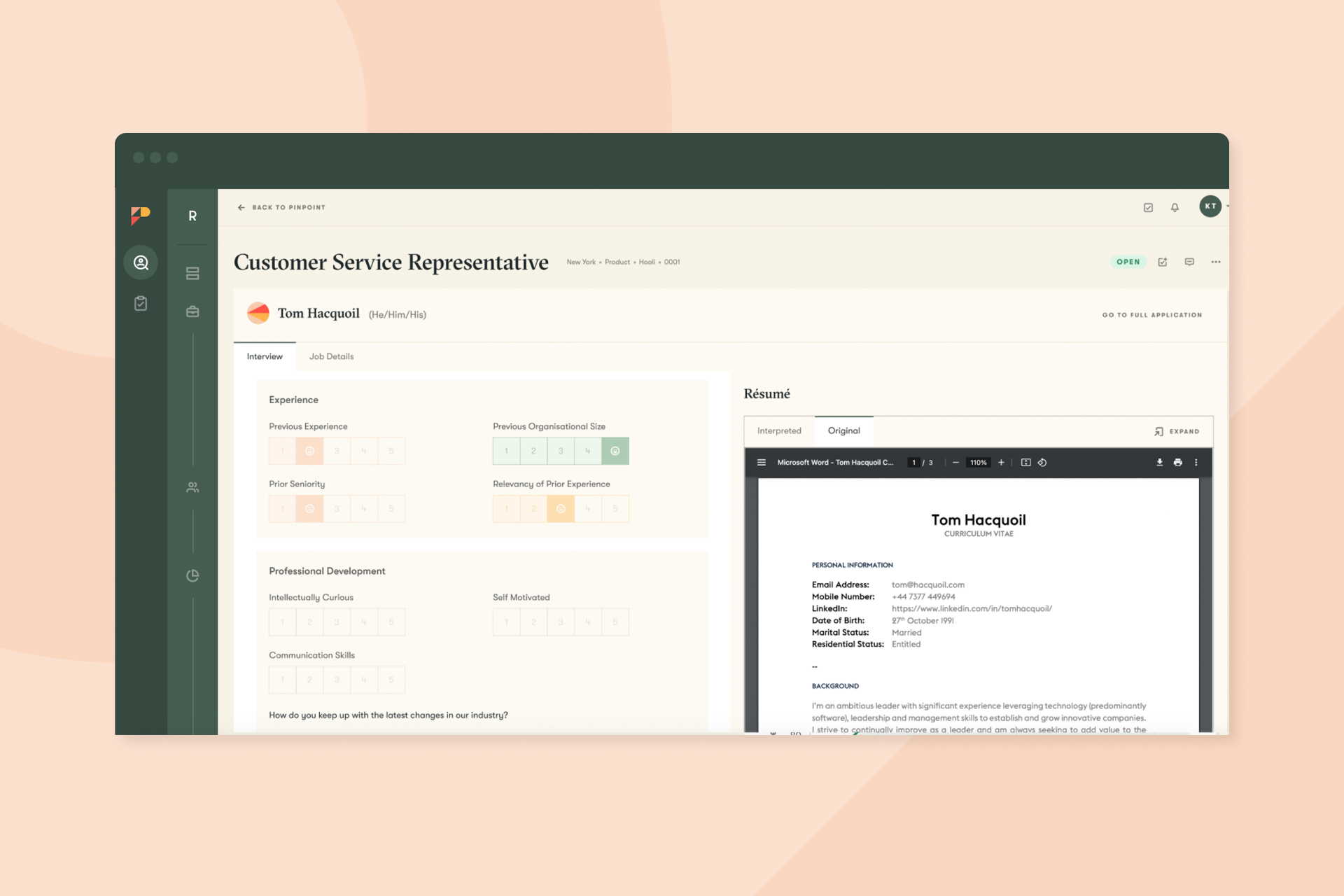 Example scorecards in Pinpoint